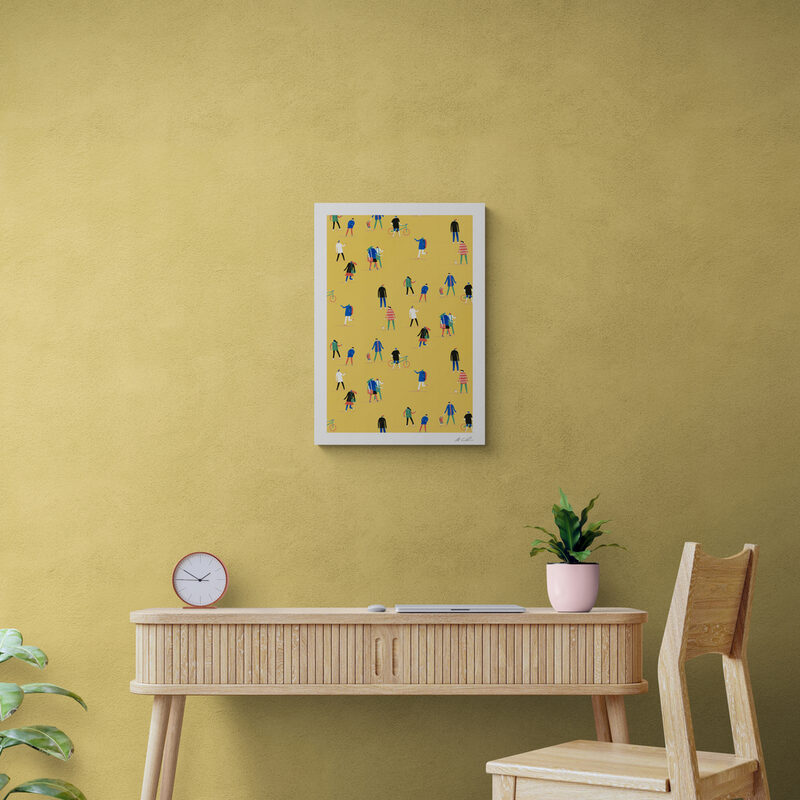 Blue Shiba Inu print in a dining room with a round table